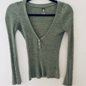 Free People Deep-V Light Green Sweater
